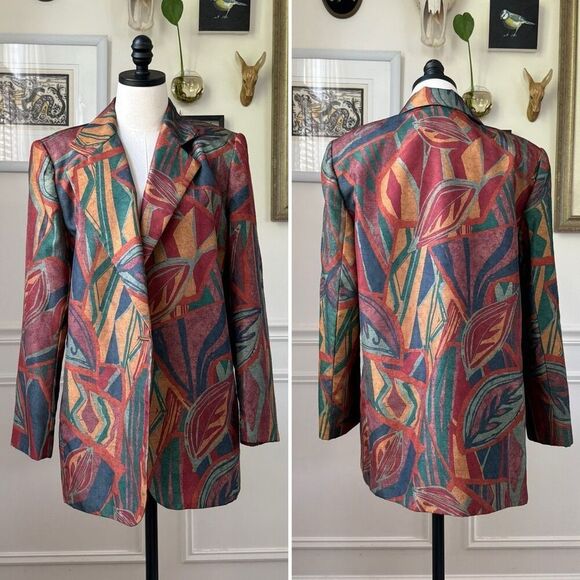 Vintage 90s Marshall Rousso Las Vegas Bold Pattern Oversize Blazer L - Picture 1 of 8